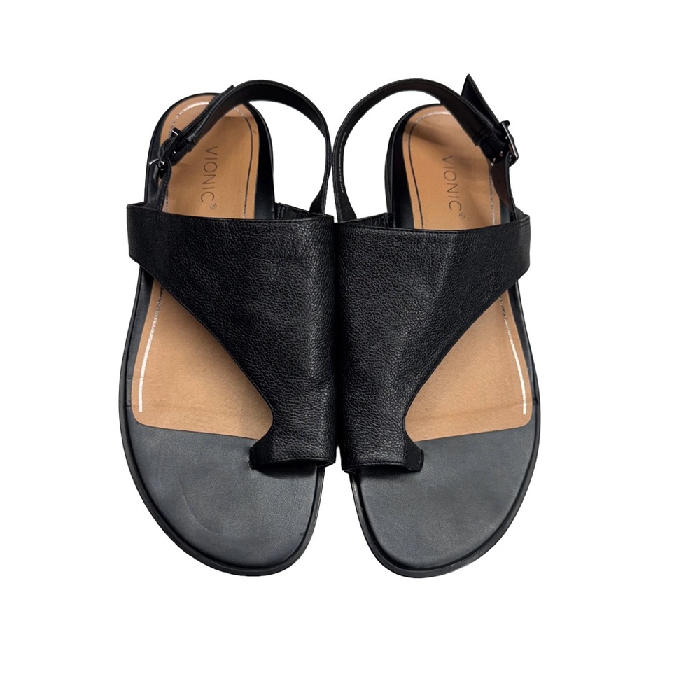 Vionic Ella Black Leather Toe-Loop Slingback Sand… - image 1